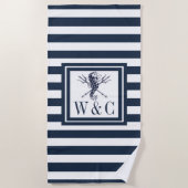 Zeepaardje Navy Blauwe Streep Nautilus Monogram St Strandlaken (Voorkant)