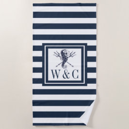 Zeepaardje Navy Blauwe Streep Zeevaart Monogram St Strandlaken