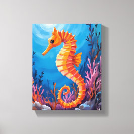 Zeepaardje | Oceandier Koraalrif Aquarel Canvas Afdruk