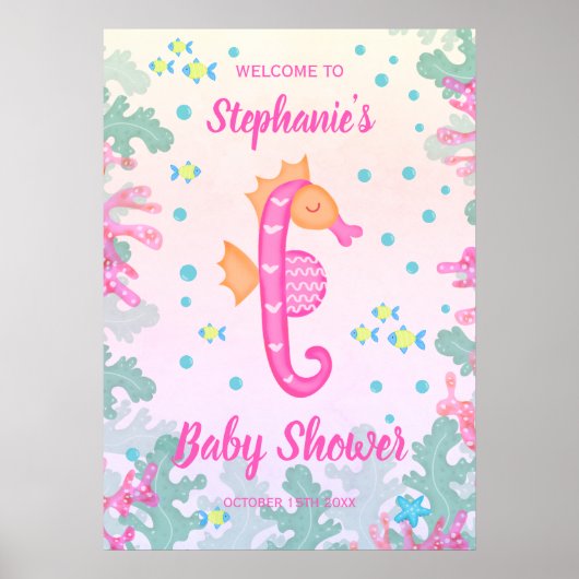 Zeepaardje onder het Zee Baby shower Poster (Voorkant)