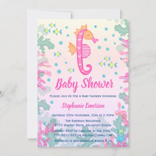 Zeepaardje onder het Zee Baby Shower Uitnodigingen (Voorkant)