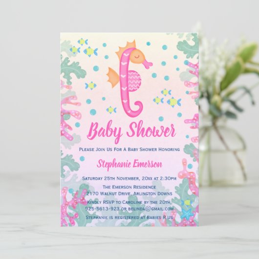 Zeepaardje onder het Zee Baby Shower Uitnodigingen (Staand voorkant)