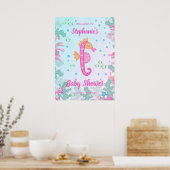 Zeepaardje onder het Zee Blauw Baby shower Poster (Keuken)