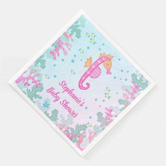 Zeepaardje onder het Zee Blauw Baby shower Servet (Hoek)