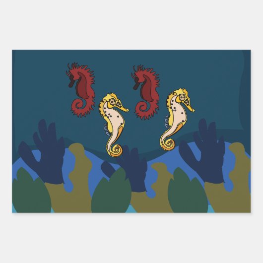 Zeepaardje onder het Zee Kustkust Verjaardag Inpakpapier Vel (Voorkant 2)