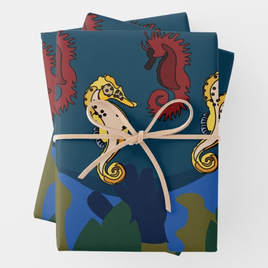 Zeepaardje onder het Zee Kustkust Verjaardag Inpakpapier Vel (In situ)