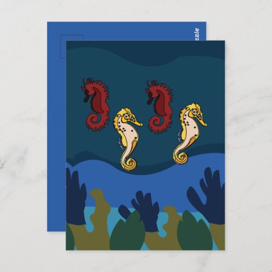 Zeepaardje onder het Zee Ocean Beach Briefkaart (Voorkant / Achterkant)