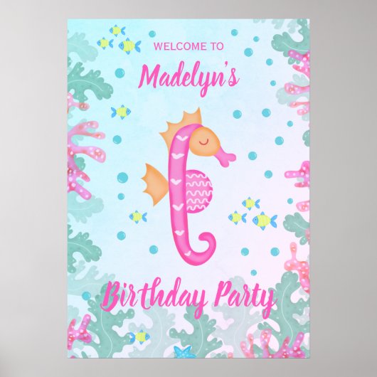 Zeepaardje onder het Zee Verjaardagsfeest Poster (Voorkant)