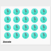 Zeepaardje op Aqua Splash Turquoise Marmeren Patro Ronde Sticker (Vel)