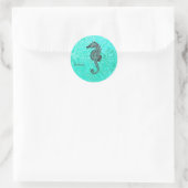 Zeepaardje op Aqua Splash Turquoise Marmeren Patro Ronde Sticker (Tas)