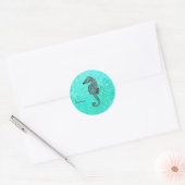 Zeepaardje op Aqua Splash Turquoise Marmeren Patro Ronde Sticker (Envelop)