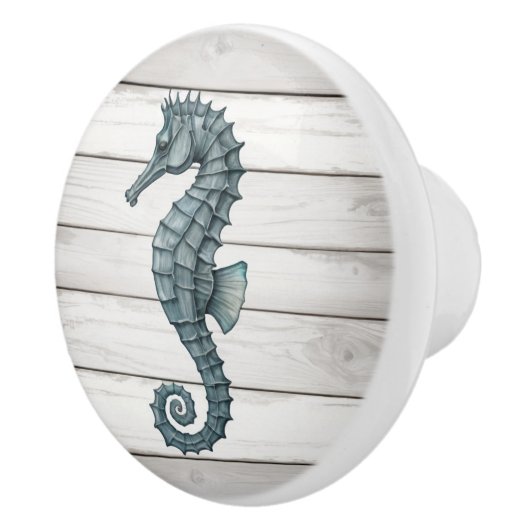 Zeepaardje op Witte Distressed Faux Wood Lade knop (Rechts)
