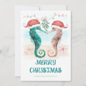 Zeepaardje Santa Mistletoe Kiss Kust Kerstmis Feestdagenkaart (Voorkant)