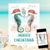 Zeepaardje Santa Mistletoe Kiss Kust Kerstmis Feestdagenkaart