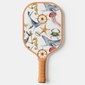Zeepaardje, scheepswiel, dolfijn, krab, zeeduivel pickleball paddle (Achterkant)