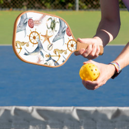 Zeepaardje, scheepswiel, dolfijn, krab, zeeduivel pickleball paddle