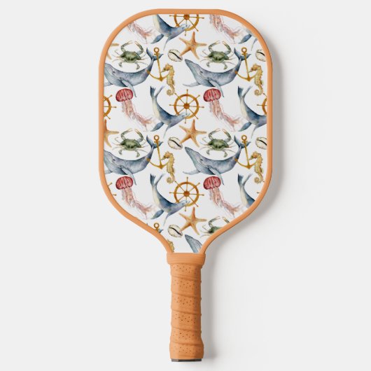 Zeepaardje, Scheepswiel, Dolphin, Crab, Pattern Pickleball Paddle (Voorkant)