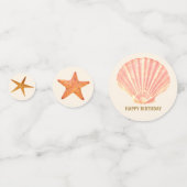 Zeepaardje, schelpen, sterren en parels op ivoorta confetti (Achterkanten)