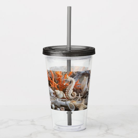 Zeepaardje Schelpen Zeester Parels Strand Acryl Drinkbeker (Voorkant)