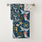 Zeepaardje, Schepen Wiel, Walvissen, Krab, Zeester Bad Handdoek (Insitu)