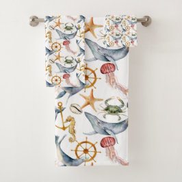 Zeepaardje, Schepen Wiel, Walvissen, Krab, Zeester Bad Handdoek