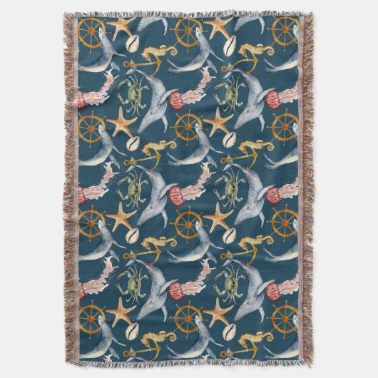 Zeepaardje, Schepen Wiel, Walvissen, Krab, Zeester Deken (Voorkant Verticaal)