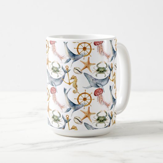 Zeepaardje, Schepen Wiel, Walvissen, Krab, Zeester Koffiemok (Voorkant rechts)