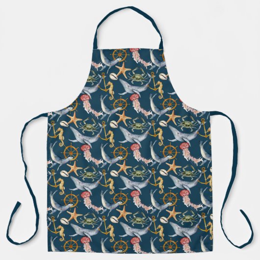 Zeepaardje, Schepen Wiel, Walvissen, Krab, Zeester Schort (Voorkant)