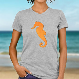 Zeepaardje Silhouet Sinaasappel Eenvoudig Aquatisc T-shirt