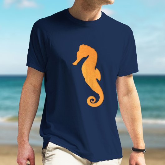 Zeepaardje Silhouet Sinaasappel Koel Eenvoudig Nau T-shirt