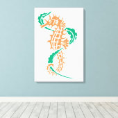 Zeepaardje sinaasappel, smaragd groen en zeewier canvas afdruk (Insitu (Houten vloer))