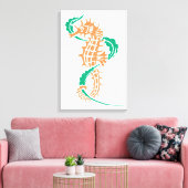 Zeepaardje sinaasappel, smaragd groen en zeewier canvas afdruk (Insitu (Woonkamer))