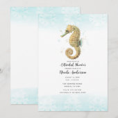 Zeepaardje Teal & Goud Waterverf Bruidsdouche Kaart (Voorkant / Achterkant)