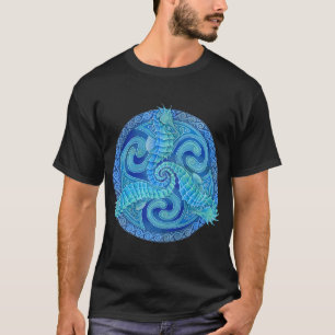 Zeepaardje Triskele Blauwe Keltische Mandala T-shirt
