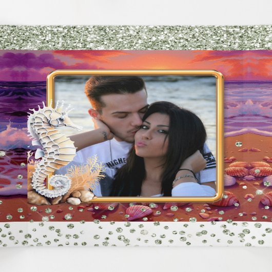 Zeepaardje tropisch eiland zonsopgang zonnestrand drieluik uitnodiging (Binnenkant midden)