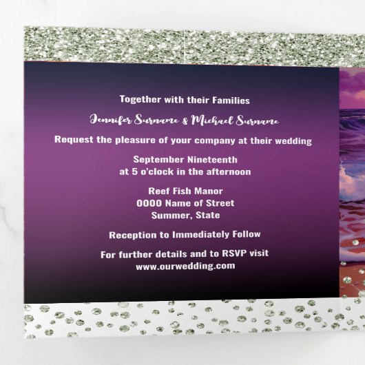 Zeepaardje tropisch eiland zonsopgang zonnestrand drieluik uitnodiging (Binnenzijde eerst)