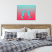 Zeepaardje turquoise aqua silhouetten Nautilus str Canvas Afdruk (Insitu (Slaapkamer))