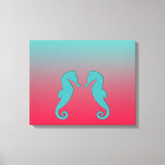 Zeepaardje turquoise aqua silhouetten Nautilus str Canvas Afdruk (Voorkant)
