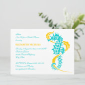 Zeepaardje turquoise, geel bruiloft vrijgezellenfe kaart (Staand voorkant)