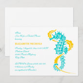 Zeepaardje turquoise, geel bruiloft vrijgezellenfe kaart (Voorkant / Achterkant)