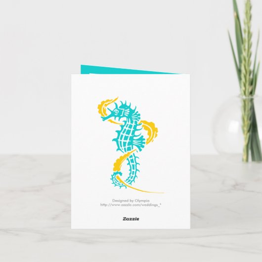 Zeepaardje turquoise, gele bruiloft Dank je Bedankkaart (Achterkant)