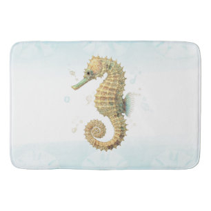 Zeepaardje Turquoise & Goud Waterverf Kust Strand Badmat