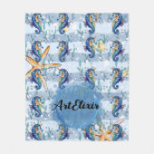Zeepaardje Waterverf Blauwe Print Fleece Deken (Voorkant)