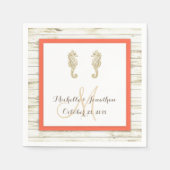 Zeepaardje Whitewashed Wood Beach bruiloft servet (Voorkant)