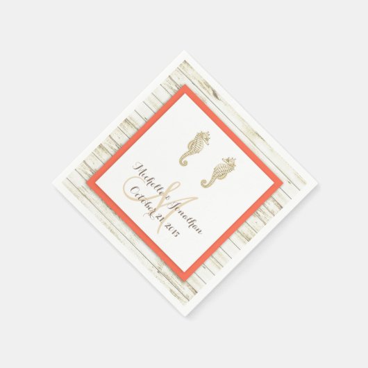 Zeepaardje Whitewashed Wood Beach bruiloft servet (Hoek)