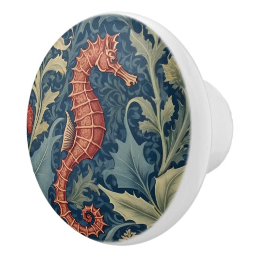 Zeepaardje William Morris stijl R Zee Ocean Marine Keramische Knop (Rechts)