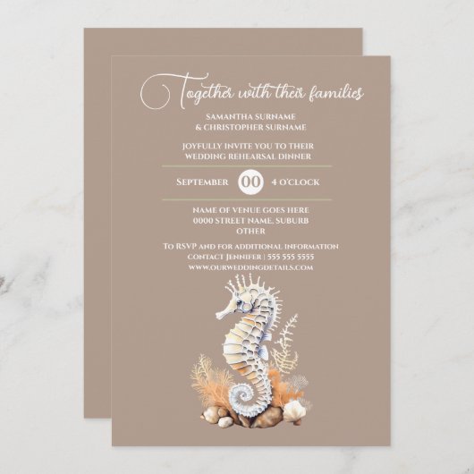 Zeepaardje wit strand thema kust chic kaart (Voorkant / Achterkant)