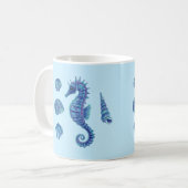 Zeepaardje & Zeeschelpen (blauw & turquoise) Koffiemok (Voorkant links)
