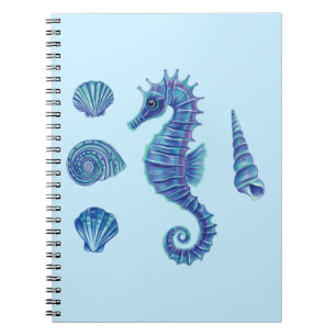 Zeepaardje & Zeeschelpen (blauw & turquoise) Notitieboek