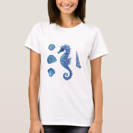 Zeepaardje & Zeeschelpen (blauw & turquoise) T-shirt